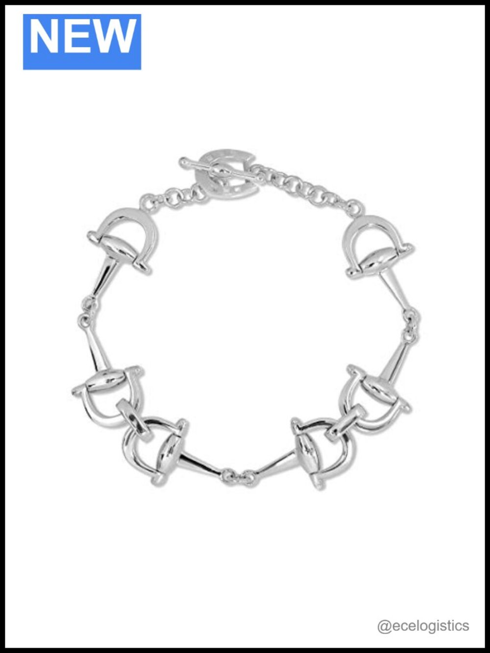 Sterling Silver Horse Bits Horseshoe Toggle Clasp Link Bracelet 7.5"